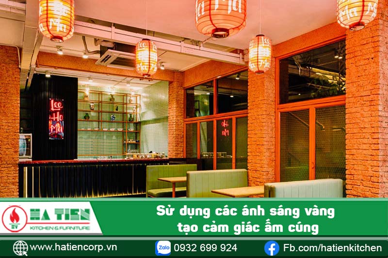 nhà hàng hong kong dùng ánh sáng vàng