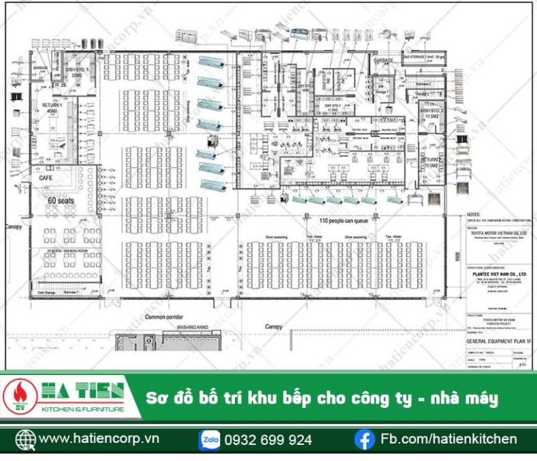 Bản vẽ bố trí thiết bị bếp công nghiệp do Hà Tiên thiết kế và thi công cho bếp ăn nhà máy