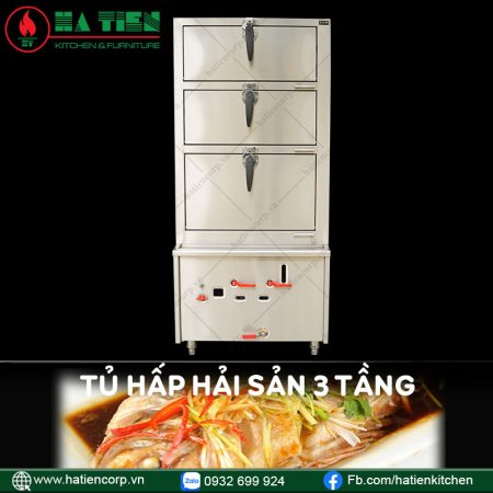 tủ hấp hải sản 3 tầng dùng gas