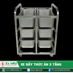 Xe đẩy thức ăn 3 tầng Hà Tiên - Xe inox đẩy khay GN