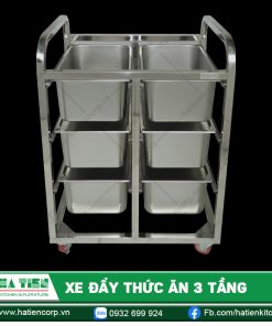 Xe đẩy thức ăn 3 tầng Hà Tiên - Xe inox đẩy khay GN