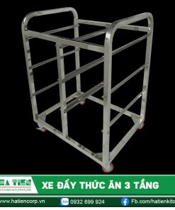 Xe đẩy thức ăn 3 tầng Hà Tiên - Xe inox đẩy khay GN