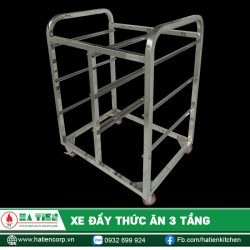 Xe đẩy thức ăn 3 tầng Hà Tiên - Xe inox đẩy khay GN