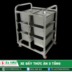 Xe đẩy thức ăn 3 tầng Hà Tiên - Xe inox đẩy khay GN