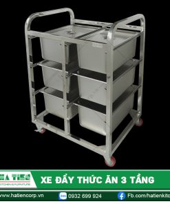 Xe đẩy thức ăn 3 tầng Hà Tiên - Xe inox đẩy khay GN