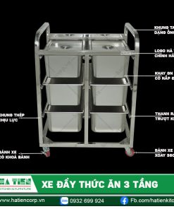 Xe đẩy thức ăn 3 tầng Hà Tiên - Xe inox đẩy khay GN