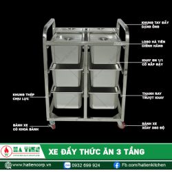Xe đẩy thức ăn 3 tầng Hà Tiên - Xe inox đẩy khay GN
