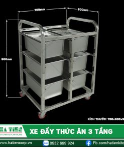 Xe đẩy thức ăn 3 tầng Hà Tiên - Xe inox đẩy khay GN