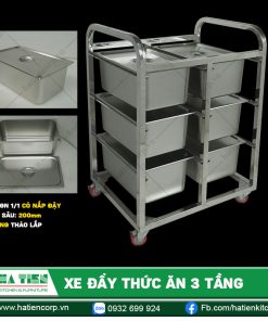 Xe đẩy thức ăn 3 tầng Hà Tiên - Xe inox đẩy khay GN