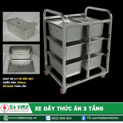 Xe đẩy thức ăn 3 tầng Hà Tiên - Xe inox đẩy khay GN