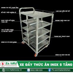 Xe đẩy thức ăn inox 5 tầng Hà Tiên - Xe đẩy khay tiện dụng