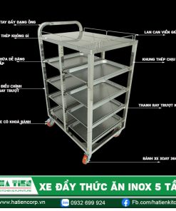 Xe đẩy thức ăn inox 5 tầng Hà Tiên - Xe đẩy khay tiện dụng