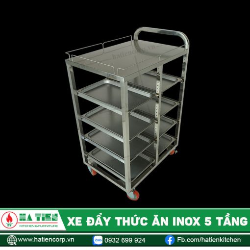Xe đẩy thức ăn inox 5 tầng Hà Tiên - Xe đẩy khay tiện dụng