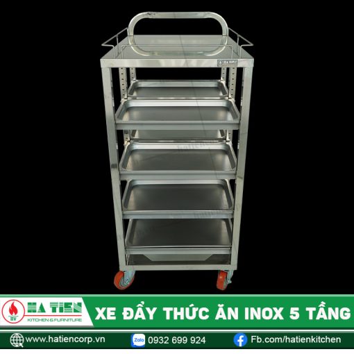 Xe đẩy thức ăn inox 5 tầng Hà Tiên - Xe đẩy khay tiện dụng