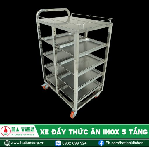 Xe đẩy thức ăn inox 5 tầng Hà Tiên - Xe đẩy khay tiện dụng