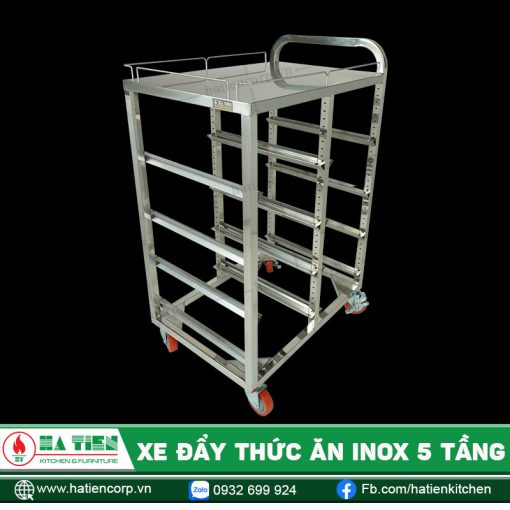 Xe đẩy thức ăn inox 5 tầng Hà Tiên - Xe đẩy khay tiện dụng