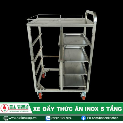Xe đẩy thức ăn inox 5 tầng Hà Tiên - Xe đẩy khay tiện dụng