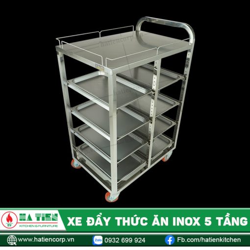 Xe đẩy thức ăn inox 5 tầng Hà Tiên - Xe đẩy khay tiện dụng
