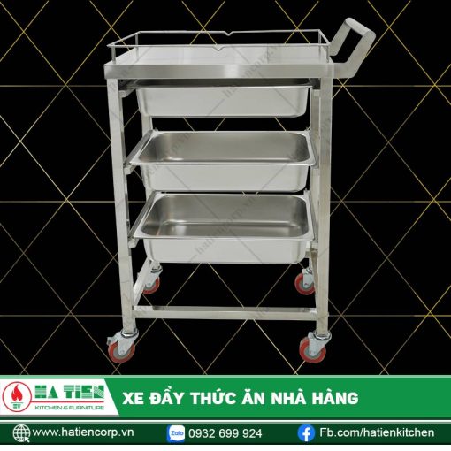 Xe đẩy thức ăn nhà hàng Hà Tiên - Xe inox khay GN vận chuyển thức ăn