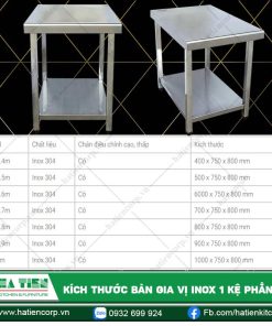 Kích thước bàn gia vị do Hà Tiên sản xuất
