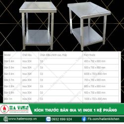 Kích thước bàn gia vị do Hà Tiên sản xuất