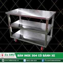 Bàn Inox 304 Có Bánh Xe Và 02 Kệ Dưới