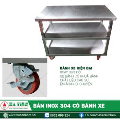 Bàn Inox 304 Có Bánh Xe Và 02 Kệ Dưới