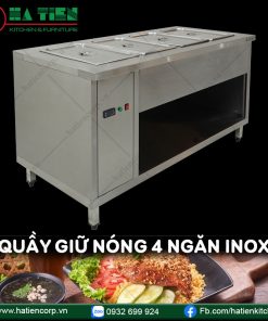 Quầy Giữ Nóng 4 Ngăn Inox - Tủ Giữ Nóng Thức Ăn Hà Tiên