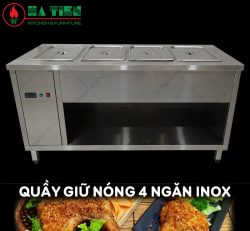 Quầy Giữ Nóng 4 Ngăn Inox - Tủ Giữ Nóng Thức Ăn Hà Tiên