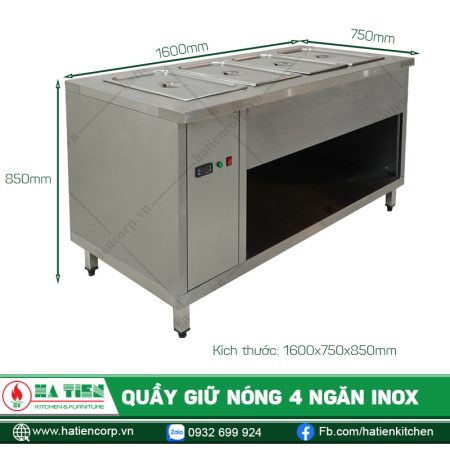 Kích thước quầy giữ nóng 4 ngăn inox