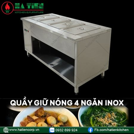Quầy Giữ Nóng 4 Ngăn Inox - Tủ Giữ Nóng Thức Ăn Hà Tiên