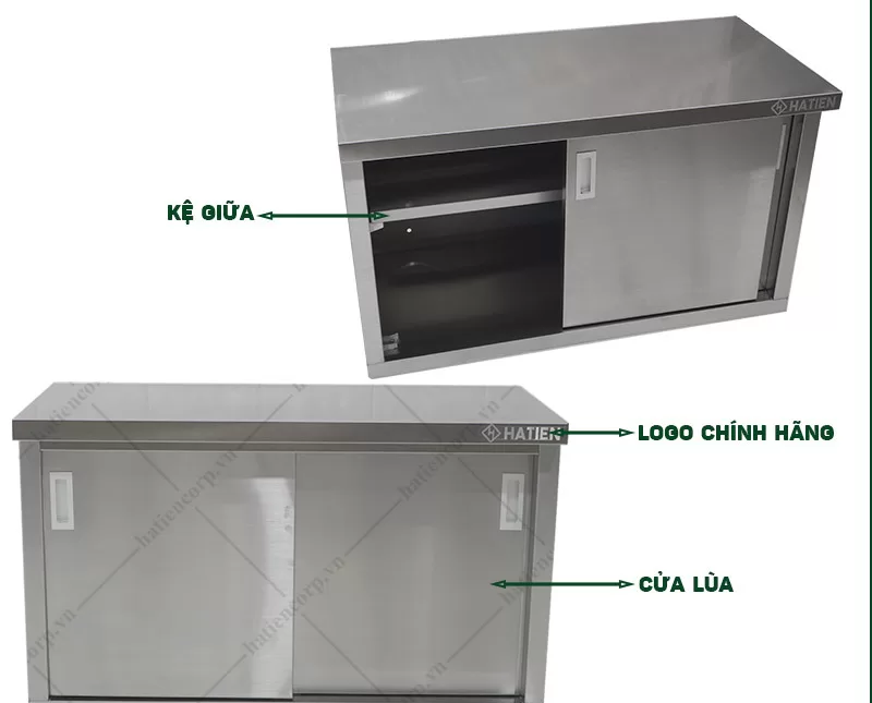 Tủ Inox Treo Tường - Tủ Treo Tường Cửa Lùa Một Kệ Giữa