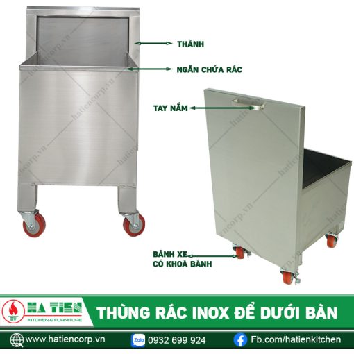Cấu tạo Thùng rác inox để dưới bàn