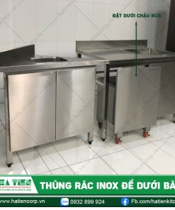 Thùng rác trong khu vực sơ chế bếp nhà hàng