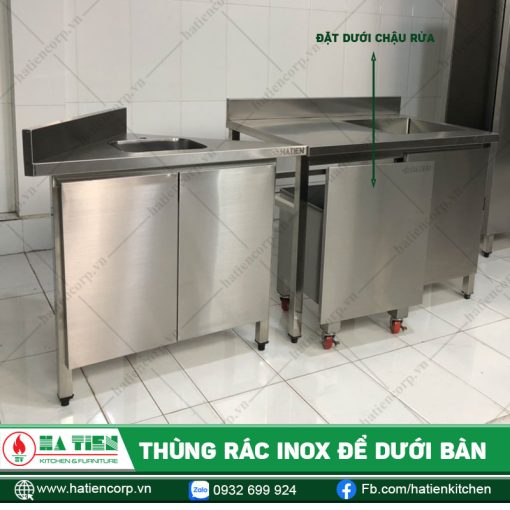 Thùng rác trong khu vực sơ chế bếp nhà hàng