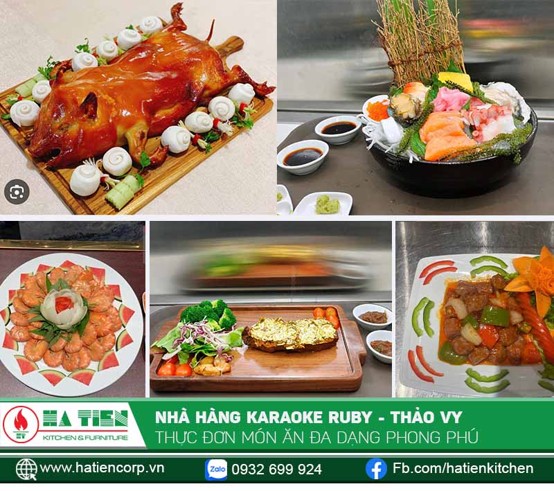 Các món phục vụ tại nhà hàng karaoke RUBY Thảo Vy từ heo sữa quay đến sashimi