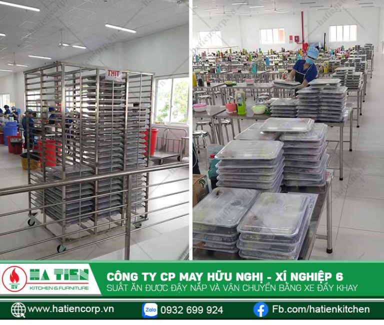 Mỗi khay ăn đều có nắp đậy, đảm bảo an toàn vệ sinh thực phẩm