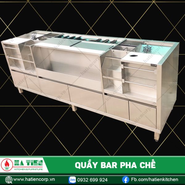 Quầy pha chế inox Hà Tiên sản xuất theo mặt bằng nhà hàng