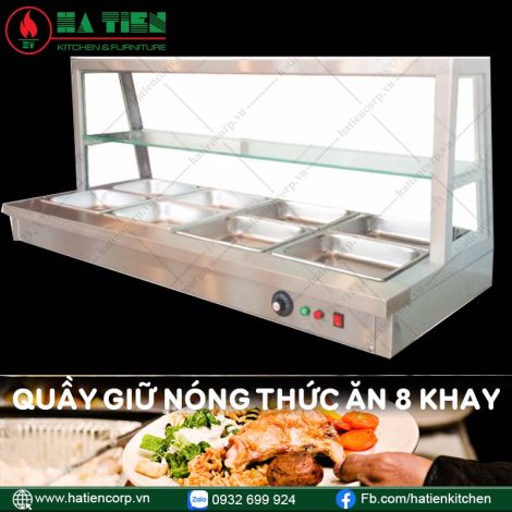 quầy giữ nóng thức ăn 8 khay có kính