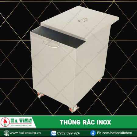 Thùng rác inox, hình vuông, có nắp đậy - hình 9