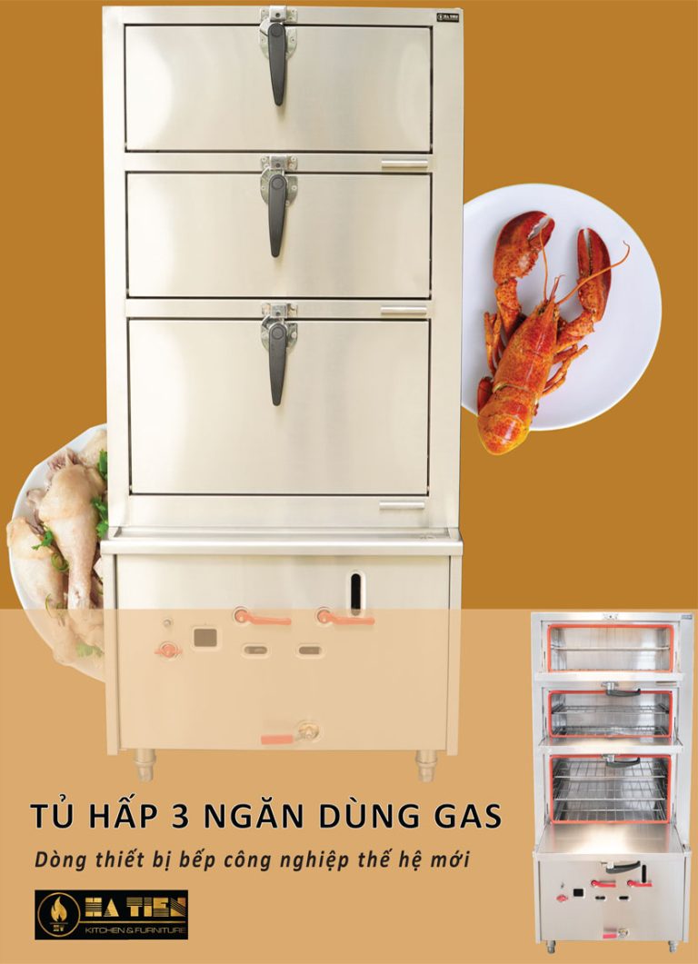 tủ hấp 3 tầng dùng gas