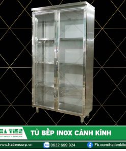 Tủ Bếp Inox Cánh Kính - Tủ Inox Cửa Mở