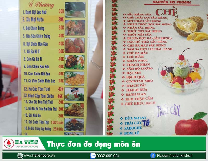 Thực đơn của quán rất đa dạng, bao gồm cả món ngọt và món mặn