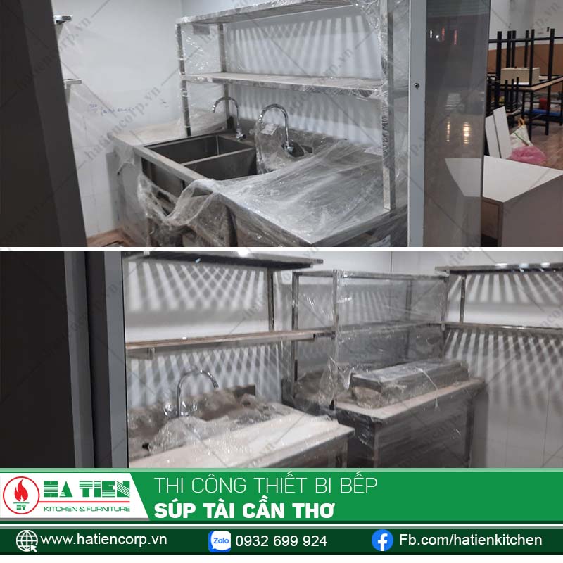 Chậu rửa inox, kệ... trong quá trình lắp đặt