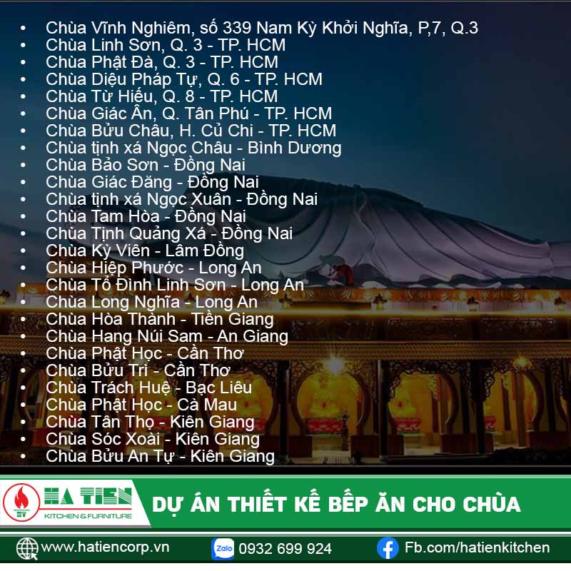 Một số dự án bếp ăn từ thiện - bếp ăn cho chùa tiêu biểu của Hatiencorp