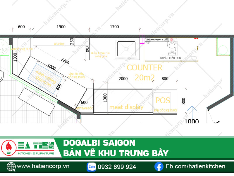 Bản vẽ - bố trí thiết bị khu vực trưng bày thức ăn