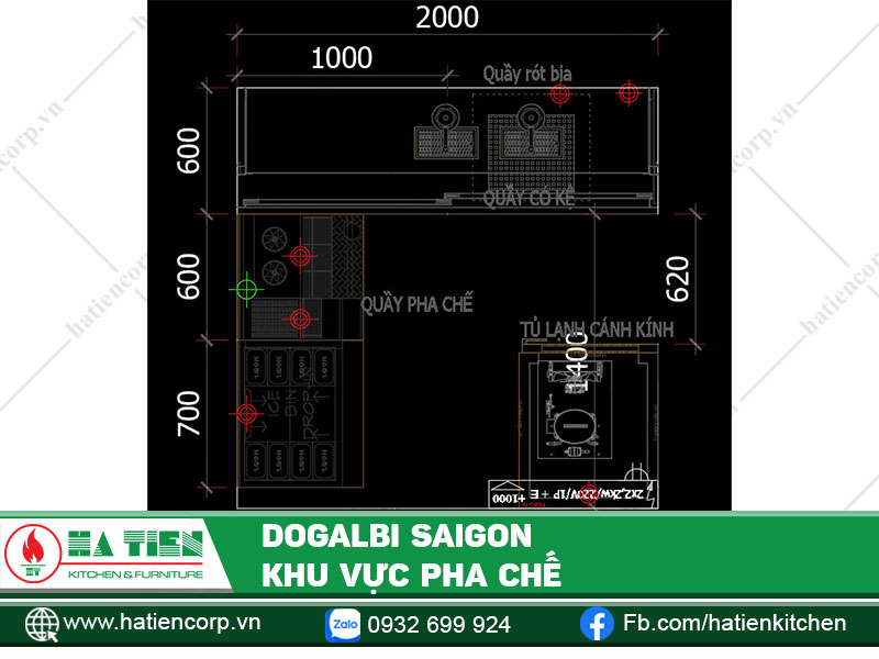 Bản vẽ - bố trí thiết bị khu vực pha chế