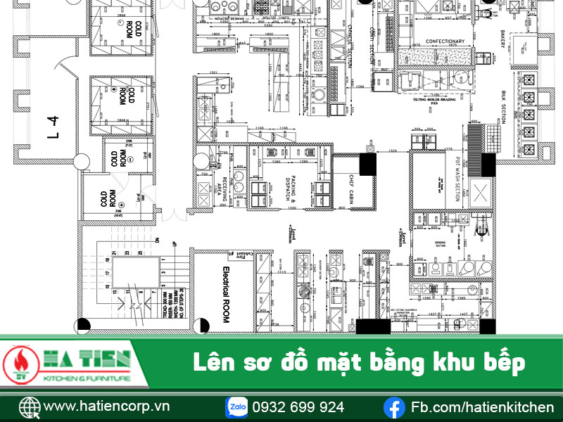 lên thiết kế mặt bằng bếp khách sạn 5 sao