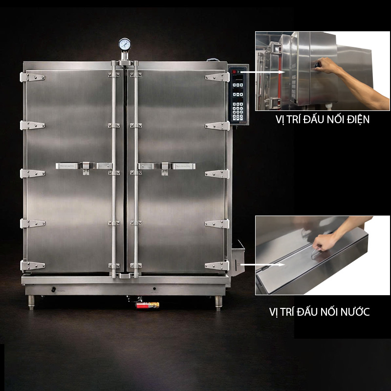 Trước tiên, người dùng cần kết nối nguồn điện đúng kỹ thuật và đấu nối đường nước vào vị trí cấp nước phía sau thân tủ.