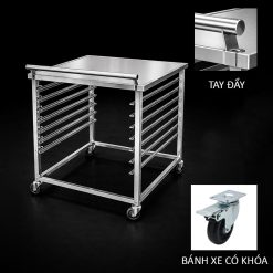 Tay đẩy được bo tròn, bánh xe có khóa bánh